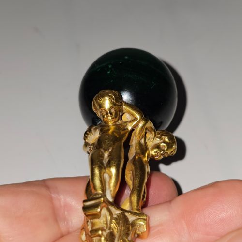 19THC GILT BRONZE MALACHITE MOUNTED DESK SEAL - ADDITIONAL PHOTO 7