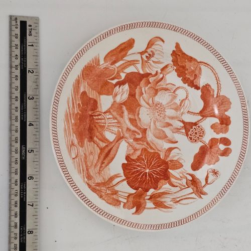 RARE WEDGWOOD 'WATER LILY DARWIN PATTERN PEARLWARE PLATE WITH RED ONGLAZE PRINT C 1820 - ADDITIONAL PHOTO 3