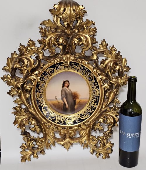fabulous 19thc vienna signed porcelain plate 'ruth' housed within a stunning 54cm 19thc florentine frame - CATEGORY: ANTIQUE CERAMICS - DATED 19TH CENTURY