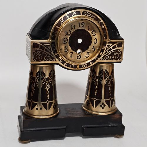 ERHARD SOHNE ART NOUVEAU SECESSIONIST BRASS AND ROSEWOOD INTARSIA CLOCK FRAME - ADDITIONAL PHOTO 9