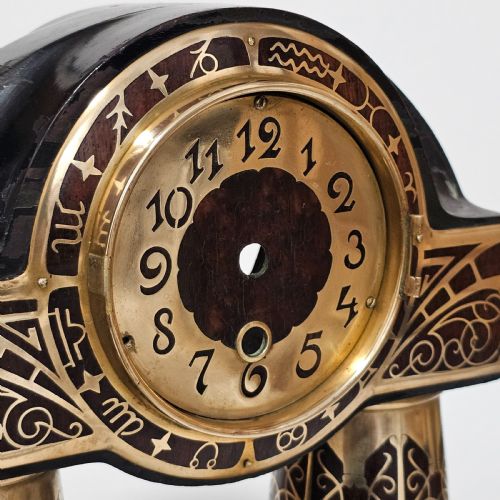 ERHARD SOHNE ART NOUVEAU SECESSIONIST BRASS AND ROSEWOOD INTARSIA CLOCK FRAME - ADDITIONAL PHOTO 21