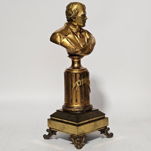 FINE 19THC 34CM GILT BRONZE BUST OF SIR WALTER SCOTT ON FLUTED BRONZE COLUMN - ADDITIONAL PHOTO 2