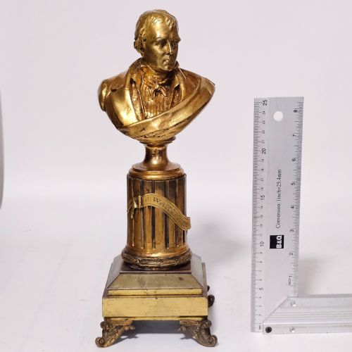 FINE 19THC 34CM GILT BRONZE BUST OF SIR WALTER SCOTT ON FLUTED BRONZE COLUMN - ADDITIONAL PHOTO 14