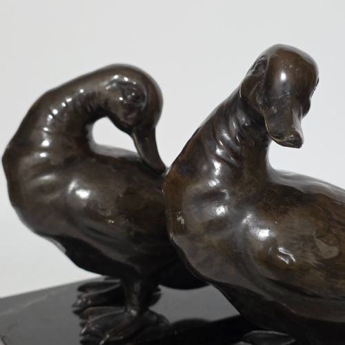 FINE QUALITY LARGE PAIR OF LATE 19THCEARLY 20THC CONTINENTAL BRONZE DUCKS ON MARBLE PLINTHS 21CM HIGH - ADDITIONAL PHOTO 12