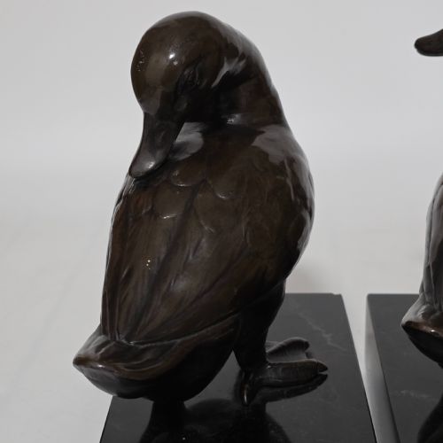 FINE QUALITY LARGE PAIR OF LATE 19THCEARLY 20THC CONTINENTAL BRONZE DUCKS ON MARBLE PLINTHS 21CM HIGH - ADDITIONAL PHOTO 19