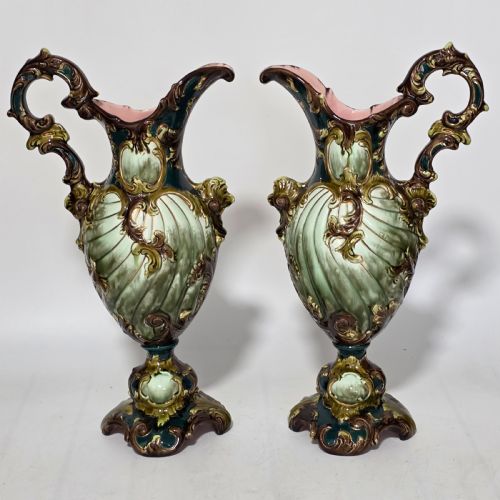 a highly decorative large austrian pair of antique ewers c1880 - CATEGORY: ANTIQUE CERAMICS - DATED 1890