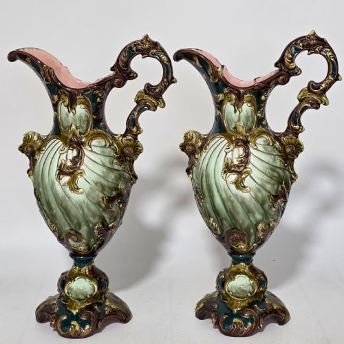 A HIGHLY DECORATIVE LARGE AUSTRIAN PAIR OF ANTIQUE EWERS C1880 - ADDITIONAL PHOTO 2