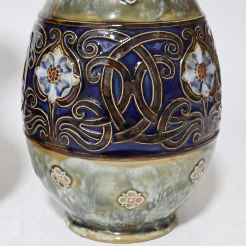LARGE PAIR OF ROYAL DOULTON STONEWARE ART NOUVEAU VASES NO6114 BY MB C1905 - ADDITIONAL PHOTO 2