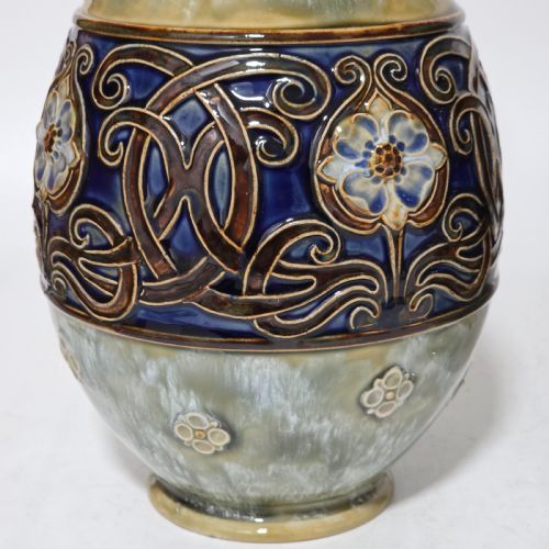 LARGE PAIR OF ROYAL DOULTON STONEWARE ART NOUVEAU VASES NO6114 BY MB C1905 - ADDITIONAL PHOTO 3
