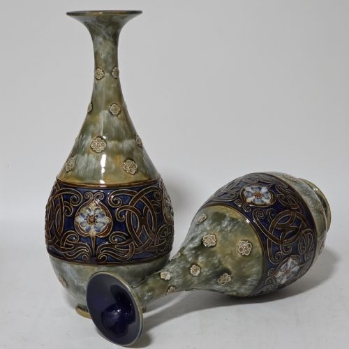 LARGE PAIR OF ROYAL DOULTON STONEWARE ART NOUVEAU VASES NO6114 BY MB C1905 - ADDITIONAL PHOTO 5