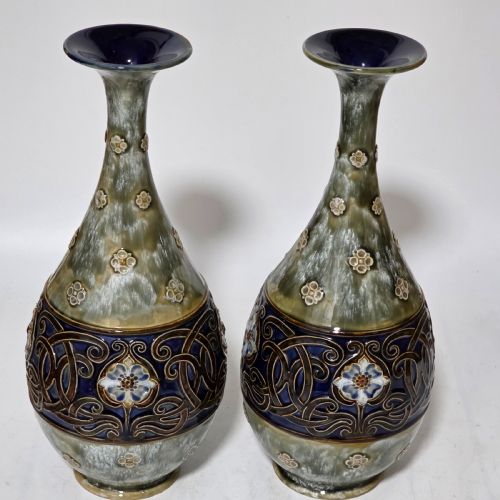 LARGE PAIR OF ROYAL DOULTON STONEWARE ART NOUVEAU VASES NO6114 BY MB C1905 - ADDITIONAL PHOTO 8