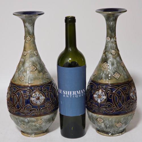LARGE PAIR OF ROYAL DOULTON STONEWARE ART NOUVEAU VASES NO6114 BY MB C1905 - ADDITIONAL PHOTO 10