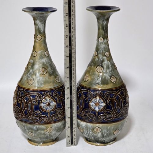 LARGE PAIR OF ROYAL DOULTON STONEWARE ART NOUVEAU VASES NO6114 BY MB C1905 - ADDITIONAL PHOTO 13