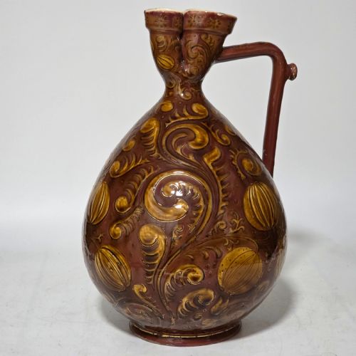 a rare large 34cm vilmos zsolnay pecs 962 188285 hungarian pottery jug pitcher - CATEGORY: ANTIQUE JUGS - DATED 19TH CENTURY