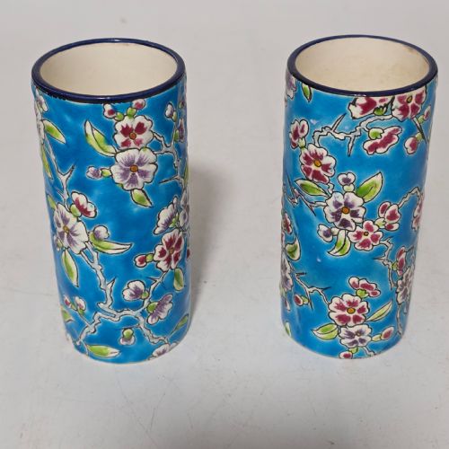 ANTIQUE PAIR OF 19TH CENTURY LONGWY ENAMEL SCROLL VASES PATTERN D188 - ADDITIONAL PHOTO 7