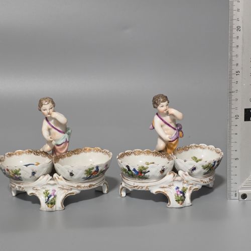 FINE PAIR OF 19TH CENTURY GERMAN PORCELAIN KPM BERLIN HAND PAINTED DOUBLE SALTS - ADDITIONAL PHOTO 1
