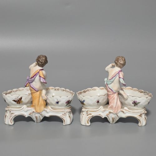 FINE PAIR OF 19TH CENTURY GERMAN PORCELAIN KPM BERLIN HAND PAINTED DOUBLE SALTS - ADDITIONAL PHOTO 9