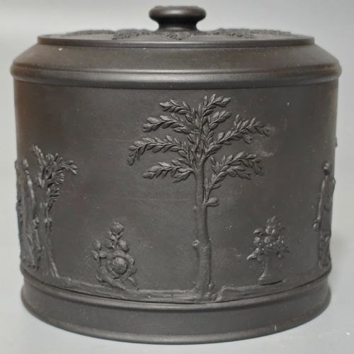 fine antique wedgwood black basalt ware 19th century lidded sucrier pot - CATEGORY: ANTIQUE CERAMICS - DATED 1850
