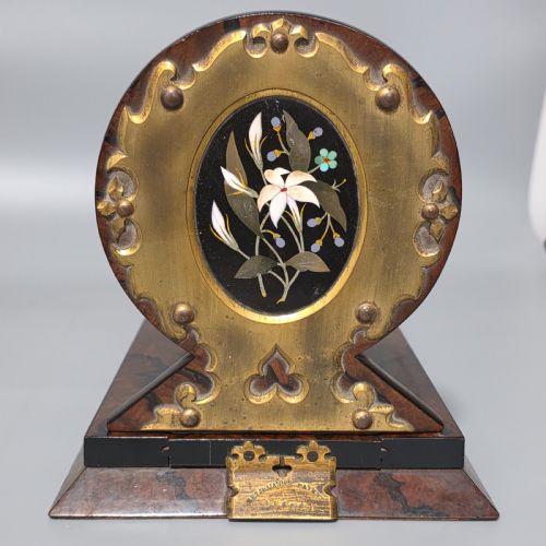 ELEGANT 19TH CENTURY BETJEMANNS WALNUT BOOK SLIDE WITH PIETRA DURA FLORAL PANELS - ADDITIONAL PHOTO 1