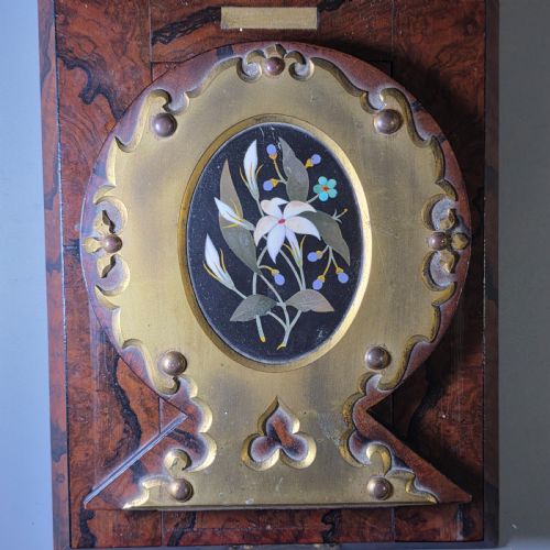 ELEGANT 19TH CENTURY BETJEMANNS WALNUT BOOK SLIDE WITH PIETRA DURA FLORAL PANELS - ADDITIONAL PHOTO 4