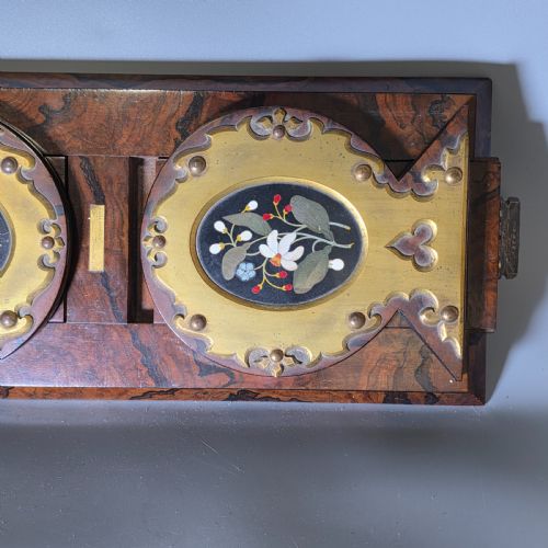 ELEGANT 19TH CENTURY BETJEMANNS WALNUT BOOK SLIDE WITH PIETRA DURA FLORAL PANELS - ADDITIONAL PHOTO 7