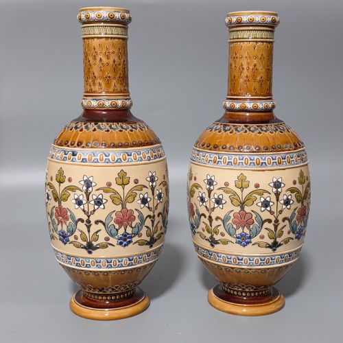 PAIR OF LATE 19TH CENTURY GERMAN METTLACH POTTERY VASES C1890 - ADDITIONAL PHOTO 2