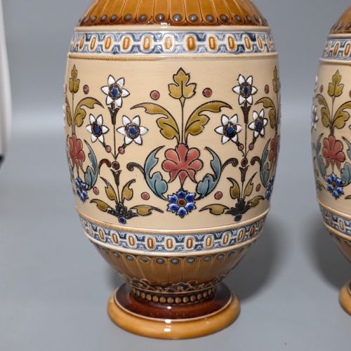PAIR OF LATE 19TH CENTURY GERMAN METTLACH POTTERY VASES C1890 - ADDITIONAL PHOTO 3
