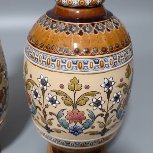 PAIR OF LATE 19TH CENTURY GERMAN METTLACH POTTERY VASES C1890 - ADDITIONAL PHOTO 4