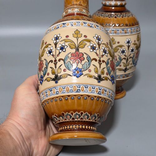 PAIR OF LATE 19TH CENTURY GERMAN METTLACH POTTERY VASES C1890 - ADDITIONAL PHOTO 10