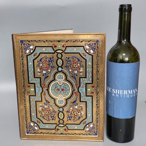 ANTIQUE FRENCH CHAMPLEV ENAMEL BRASS DOCUMENT FOLDER BLOTTER CIRCA 1880 - ADDITIONAL PHOTO 1