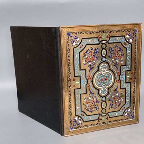 ANTIQUE FRENCH CHAMPLEV ENAMEL BRASS DOCUMENT FOLDER BLOTTER CIRCA 1880 - ADDITIONAL PHOTO 3