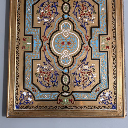 ANTIQUE FRENCH CHAMPLEV ENAMEL BRASS DOCUMENT FOLDER BLOTTER CIRCA 1880 - ADDITIONAL PHOTO 4