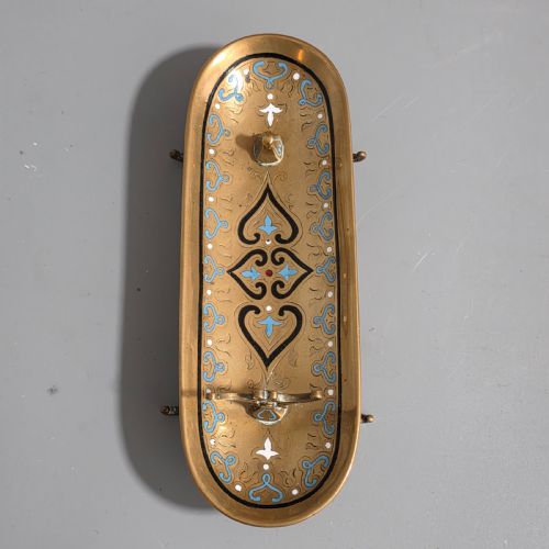 very attractive antique french champlev enamel and desk brass pen tray - CATEGORY: ANTIQUE MISCELLANEOUS - DATED 1880