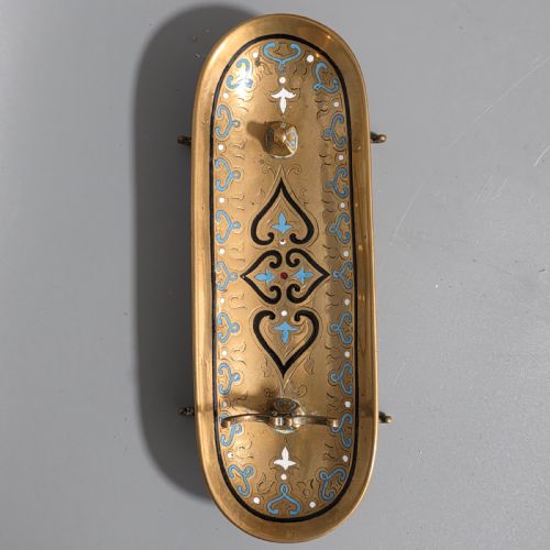 VERY ATTRACTIVE ANTIQUE FRENCH CHAMPLEV ENAMEL AND DESK BRASS PEN TRAY - ADDITIONAL PHOTO 1