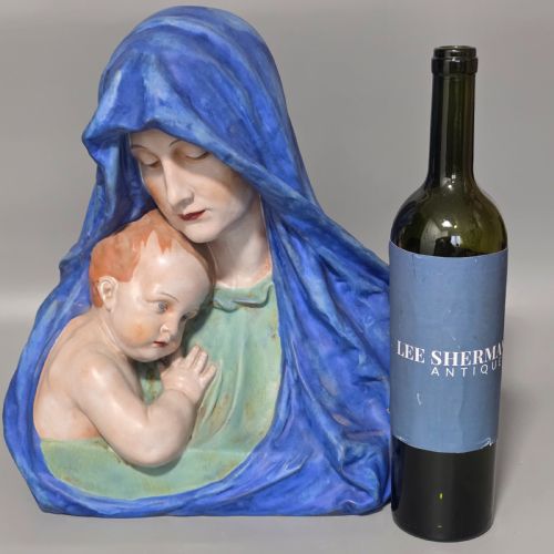 LARGE AUSTRIAN KERAMOS POTTERY BUST OF MADONNA AND CHILD INCISED BARWIG 34CM - ADDITIONAL PHOTO 6
