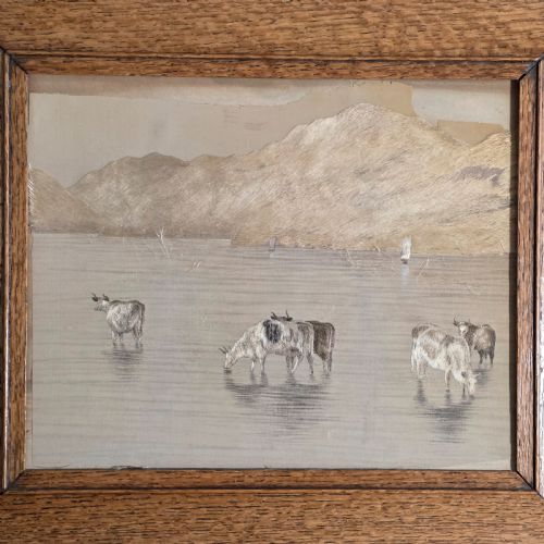 FINE RARE CHINESE SILK EMBROIDERED CATTLE SCENE FRAMED C1890 - ADDITIONAL PHOTO 2