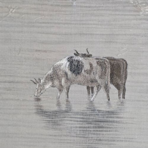 FINE RARE CHINESE SILK EMBROIDERED CATTLE SCENE FRAMED C1890 - ADDITIONAL PHOTO 4