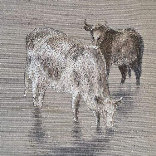 FINE RARE CHINESE SILK EMBROIDERED CATTLE SCENE FRAMED C1890 - ADDITIONAL PHOTO 5