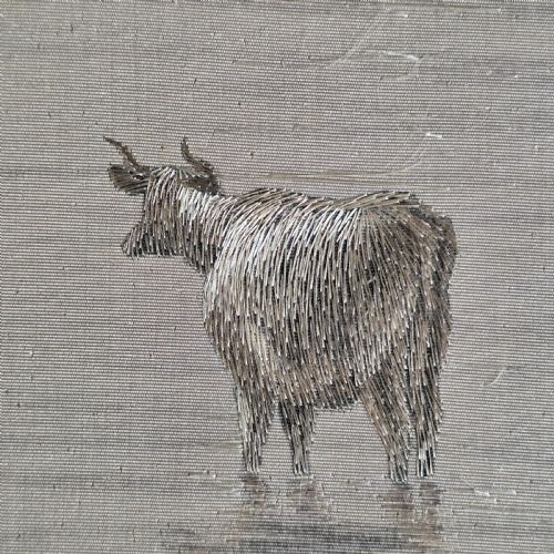 FINE RARE CHINESE SILK EMBROIDERED CATTLE SCENE FRAMED C1890 - ADDITIONAL PHOTO 9