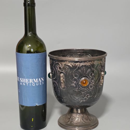 FABULOUS ANTIQUE LARGE 553G SPANISH SILVER ENGRAVED BOWL IN SET WITH STONES 553GM - ADDITIONAL PHOTO 10