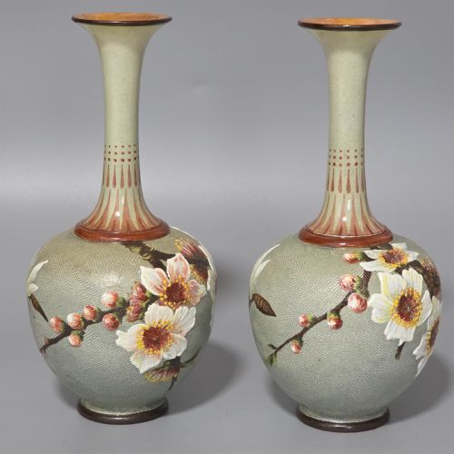 ELEGANT RARE PAIR OF DOULTON LAMBETH FAIENCE VASES SLATERS PATENT C1880 - ADDITIONAL PHOTO 1