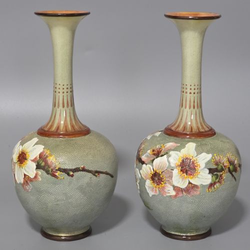 ELEGANT RARE PAIR OF DOULTON LAMBETH FAIENCE VASES SLATERS PATENT C1880 - ADDITIONAL PHOTO 4