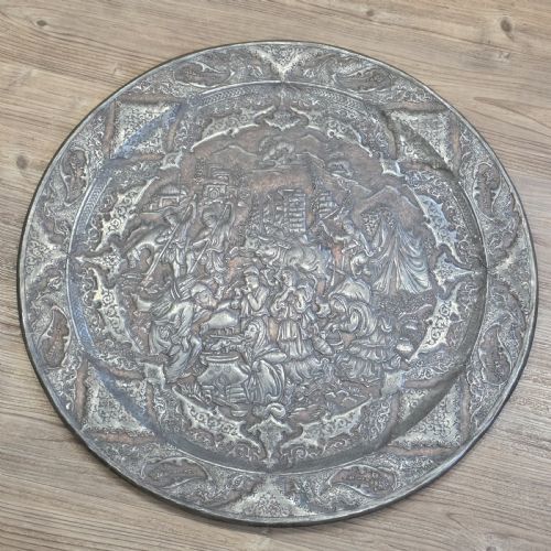 attractive huge 68cm antique coppered metal eastern charger - CATEGORY: ANTIQUE METAL - DATED 19TH CENTURY