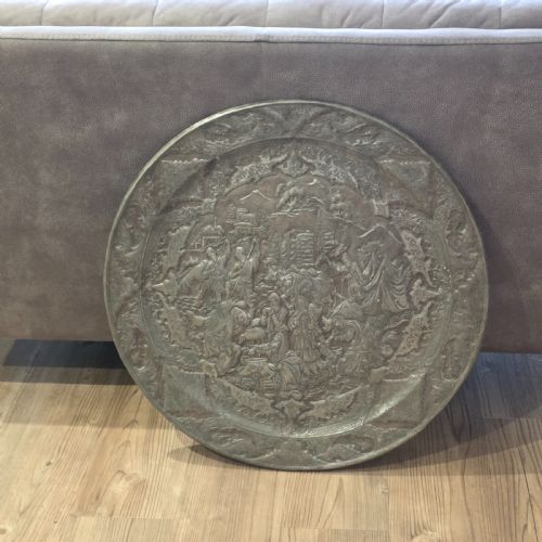 ATTRACTIVE HUGE 68CM ANTIQUE COPPERED METAL EASTERN CHARGER - ADDITIONAL PHOTO 1