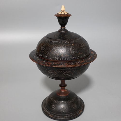 delightful 19thc decorated eastern lacquered bowl cover - CATEGORY: ANTIQUE MISCELLANEOUS - DATED 19TH CENTURY