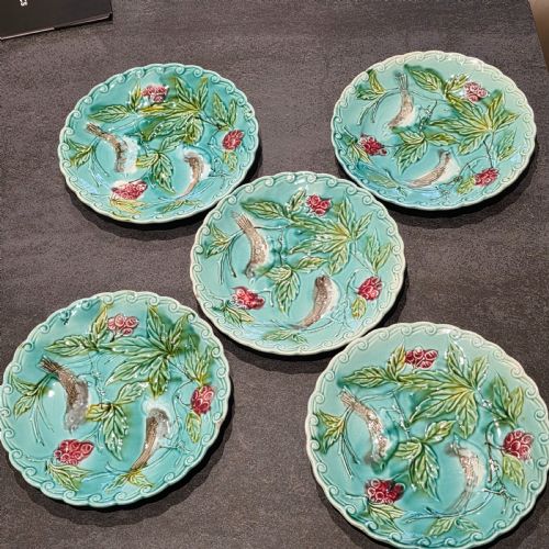 antique set of 5 x french majolica plates c1880 - CATEGORY: ANTIQUE PLATES - DATED 1880