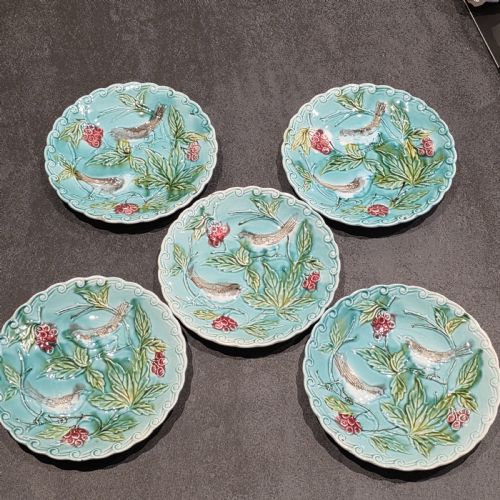 ANTIQUE SET OF 5 X FRENCH MAJOLICA PLATES C1880 - ADDITIONAL PHOTO 1