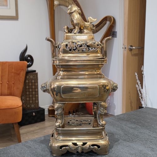 STUNNING LARGE MIDLATE19TH CENTURY CHINESE BRONZEBRASS CENSER ON STAND - ADDITIONAL PHOTO 4