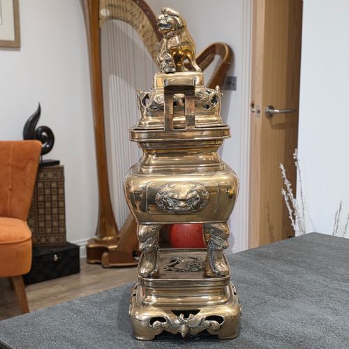 STUNNING LARGE MIDLATE19TH CENTURY CHINESE BRONZEBRASS CENSER ON STAND - ADDITIONAL PHOTO 6