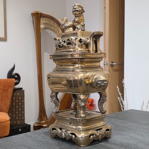 STUNNING LARGE MIDLATE19TH CENTURY CHINESE BRONZEBRASS CENSER ON STAND - ADDITIONAL PHOTO 7
